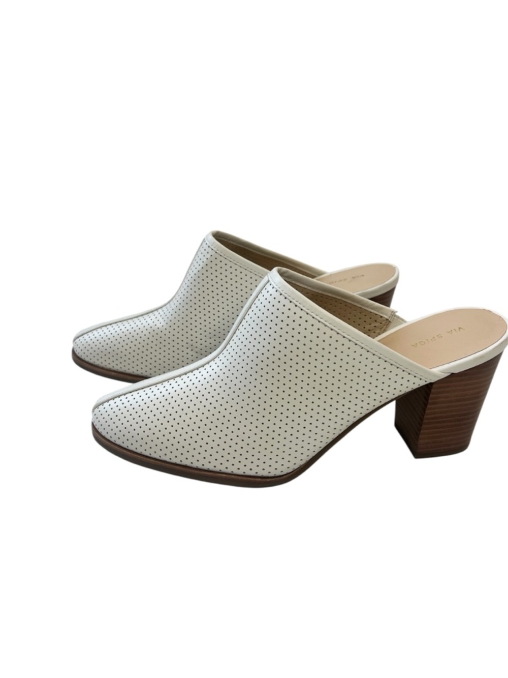 Via Spiga Salmah Milk Mules Ivory Slip-On Block Heel Shoes - Picture 2 of 11